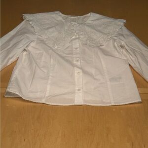 H&M White Embroidered Collar Blouse